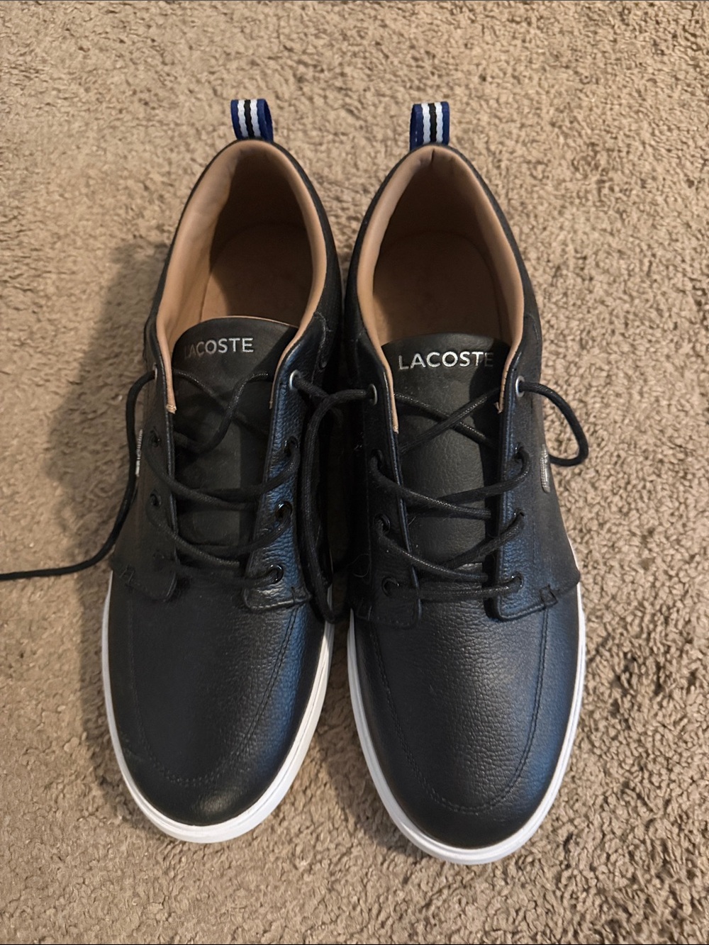 Lacoste Men's Black Leather Sneakers with White Soles